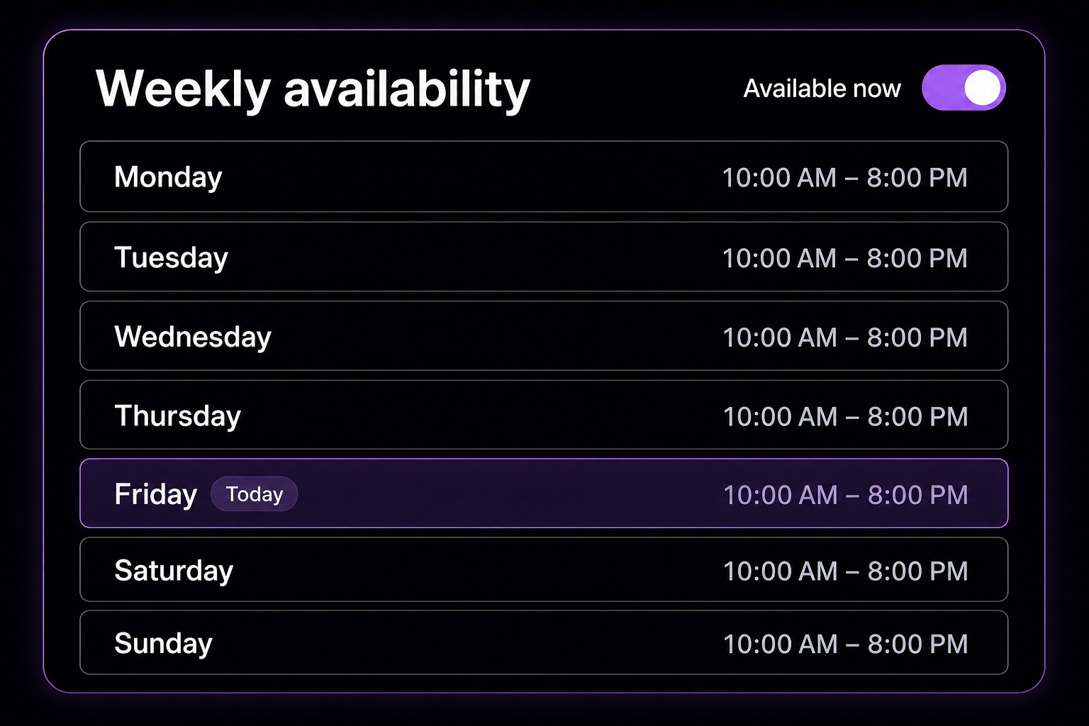 Live availability & calendar